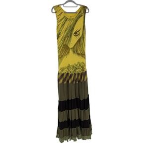 Nuvula Drop Waist Maxi Dress S Graphic Face Tiered Lagenlook Artwear